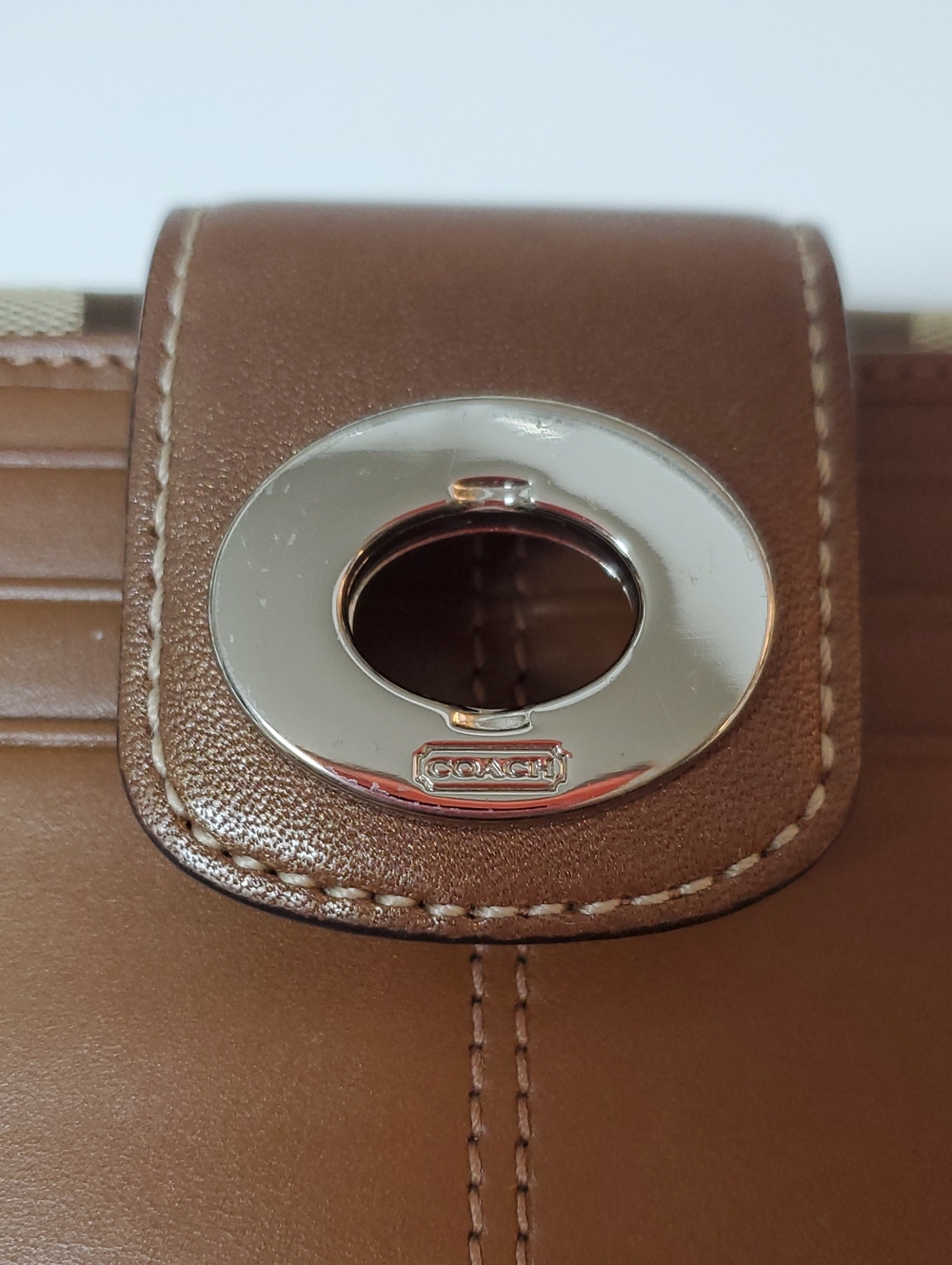 Coach Signature Turnlock Long Wallet Khaki Brown Canvas Leather Y2K EUC - Picture 8 of 17